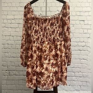 Row A long sleeve floral smocked dress size M